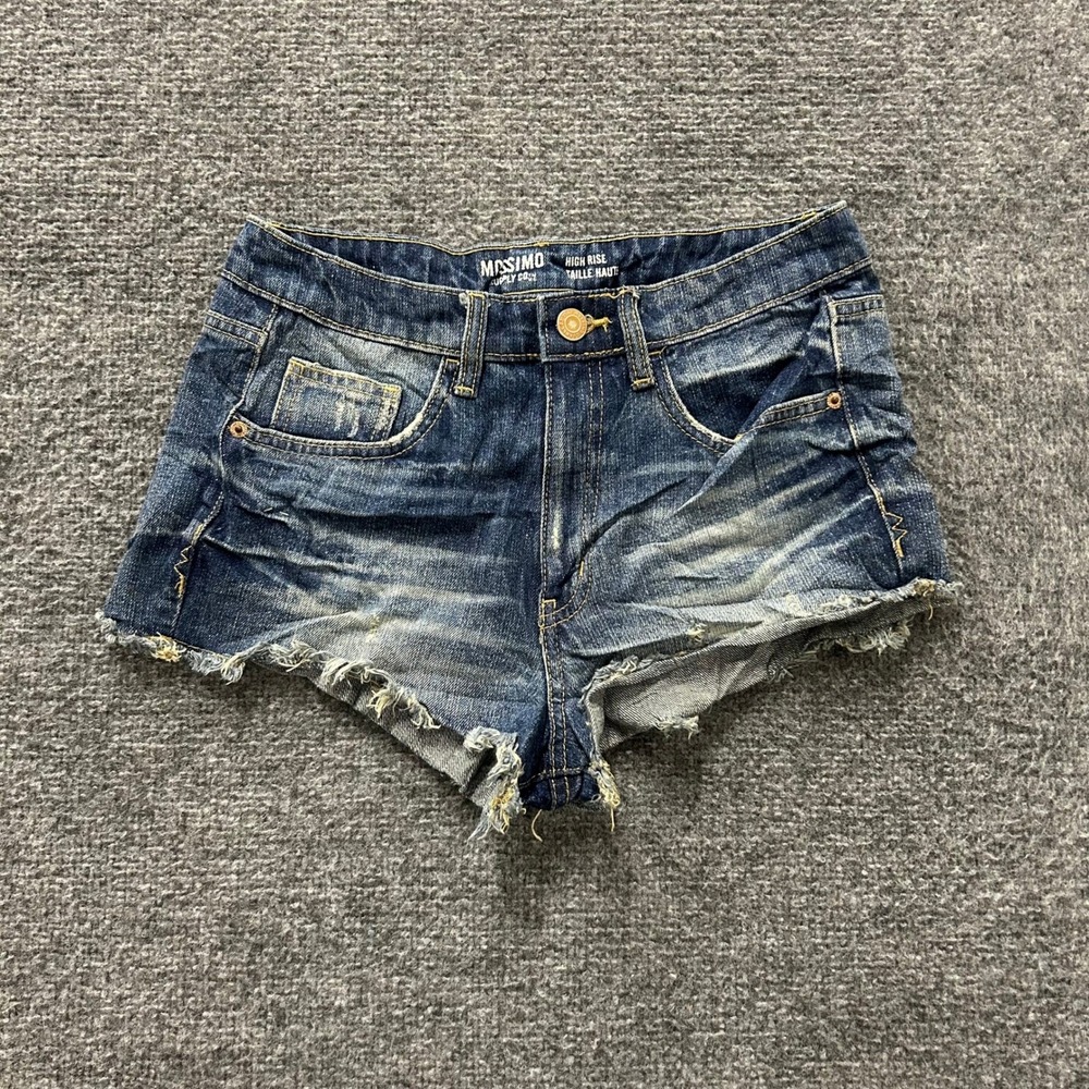 Mossimo Denim Shorts Womens Size 9 Dark Wash High Rise Frayed Raw Hem Cut Offs